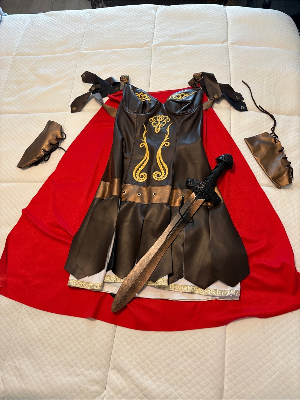 Women’s Premium Red and Black Warrior Costume with Sword -